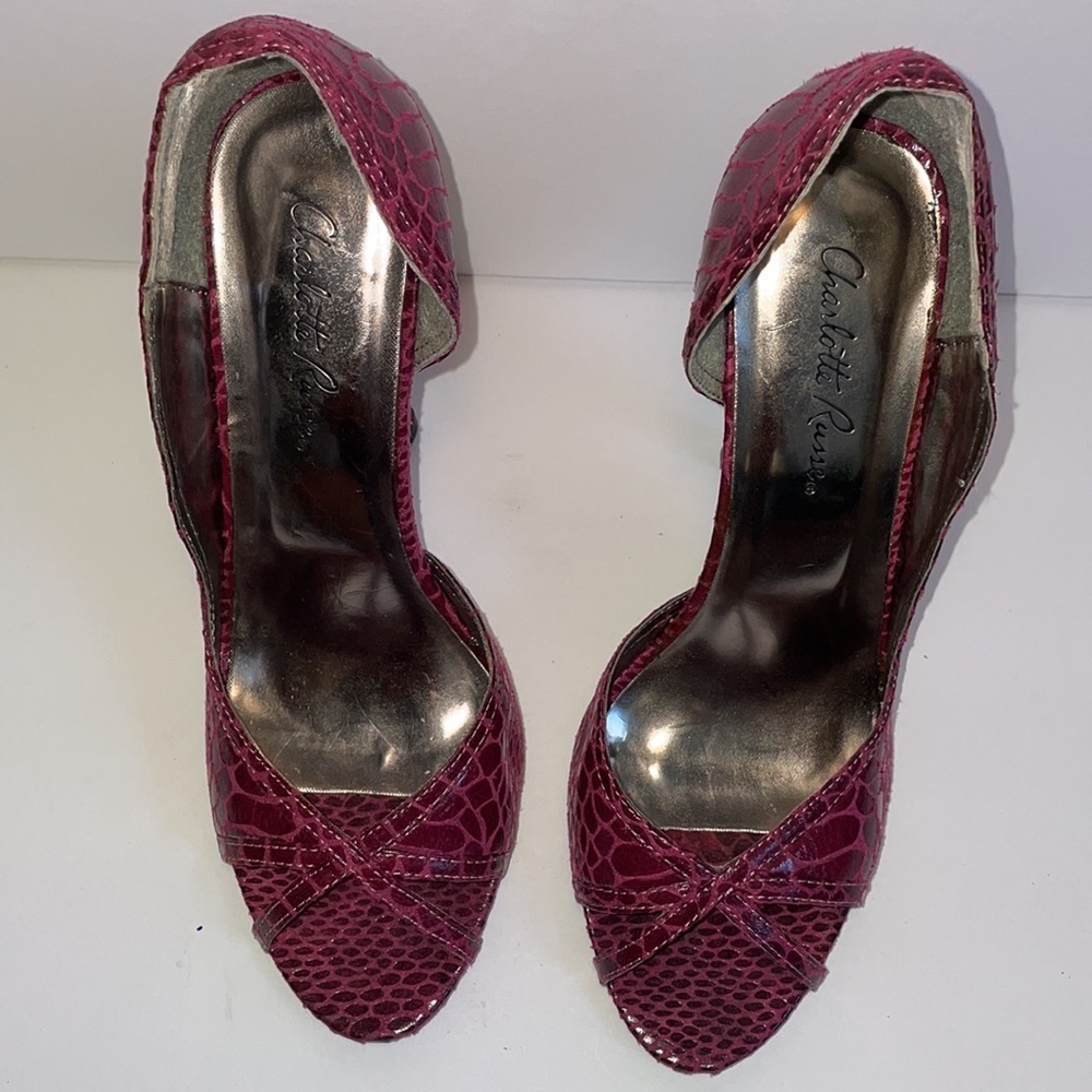 CHARLOTTE RUSSE Fuschia snakeskin heels in women’s size 6 - Picture 6 of 12